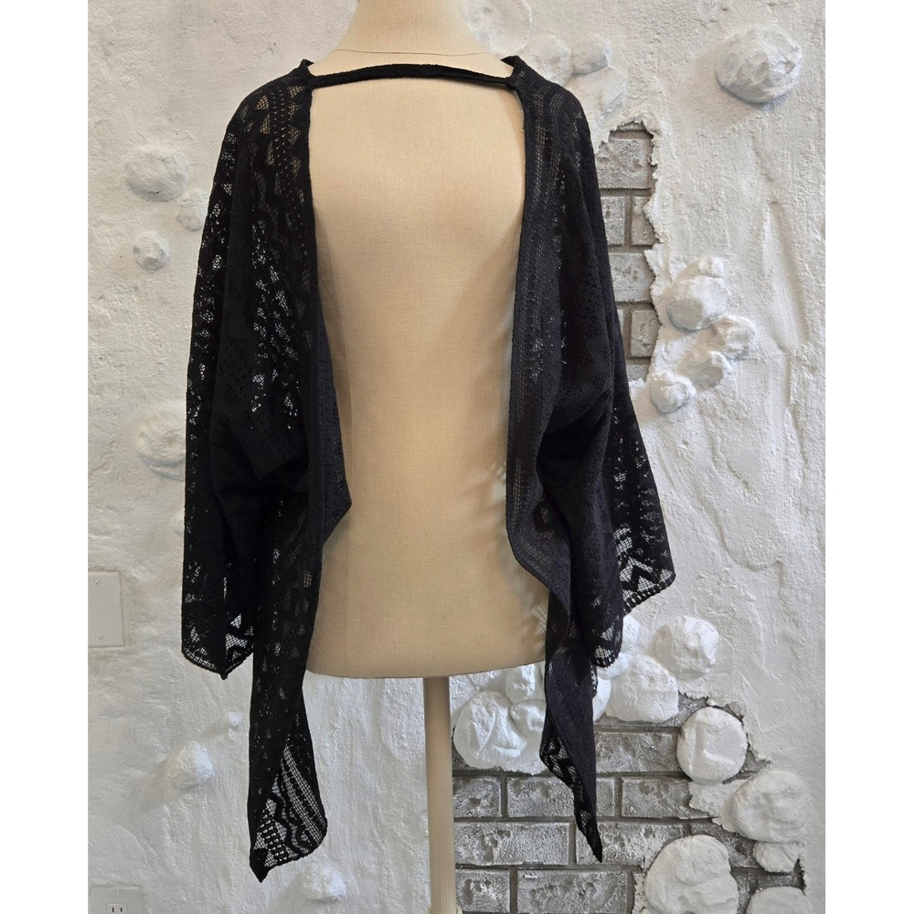 Black Geometric Lace Kimono Cardigan Sheer Wrap One Size Crochet Whimsigoth